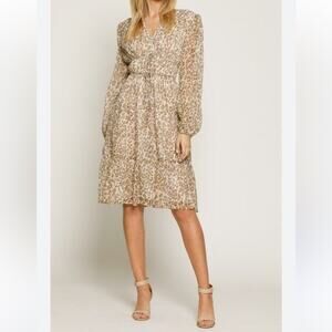 Walter Baker Beige Leopard Faber V-Neck Dress tiered skirt animal print mob wife